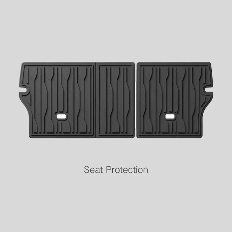 Professional black rubber seat protection mats with deep grooves for BYD car interiors.
