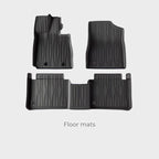 Black heavy-duty TPE car floor mats set with custom-fit textured ridges for durability.