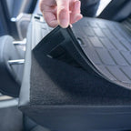 Black heavy-duty TPE car trunk mat with textured anti-slip surface and durable waterproof material.