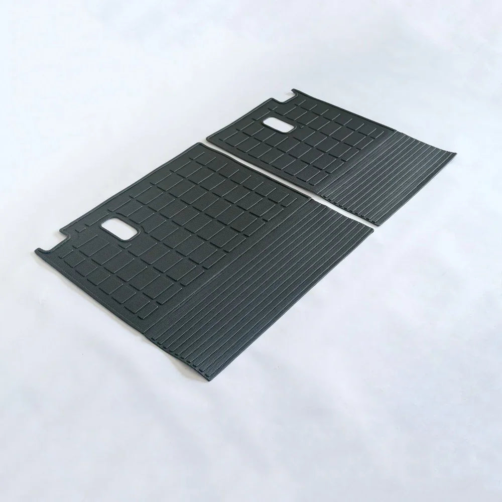 Black heavy-duty TPE car floor mats with a textured anti-slip grid pattern.