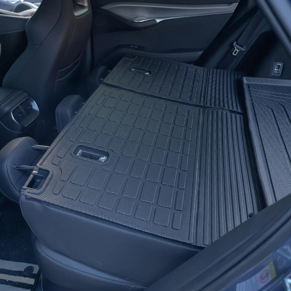 Black heavy-duty textured rubber trunk mat for BYD, providing durable waterproof protection.