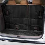 Black heavy-duty TPE waterproof trunk mat and back seat protector for BYD SUV interior.