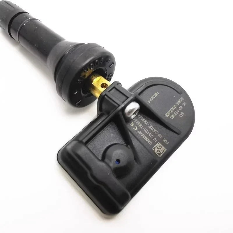 Black TPMS sensor with brass valve stem for BYD vehicle tire pressure monitoring.