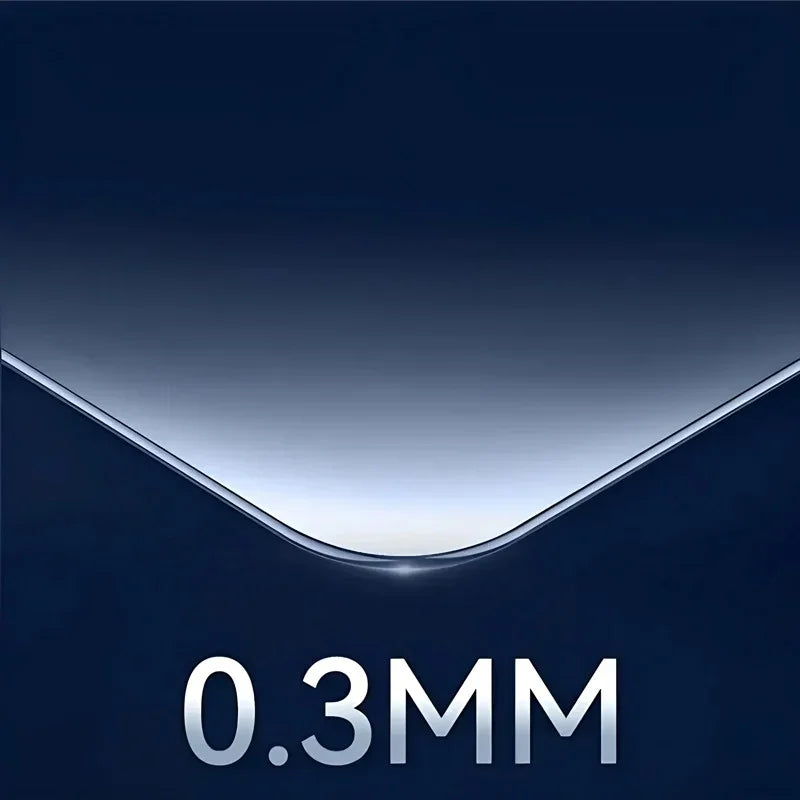 Ultra-thin 0.3mm transparent tempered glass protector with smooth polished edges.