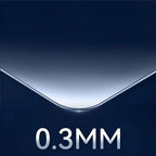Ultra-thin 0.3mm transparent tempered glass protector with smooth polished edges.