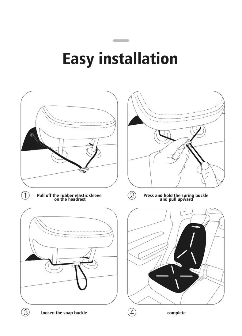 Step-by-step guide for easy installation of black car seat gap fillers using rubber elastic sleeves.