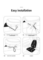 Step-by-step guide for easy installation of black car seat gap fillers using rubber elastic sleeves.