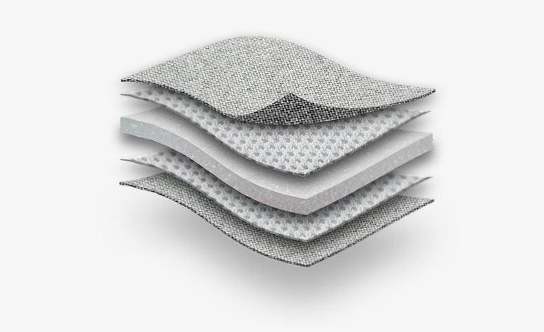 Multi-layer grey fabric and foam composite material structure for durable car accessories.