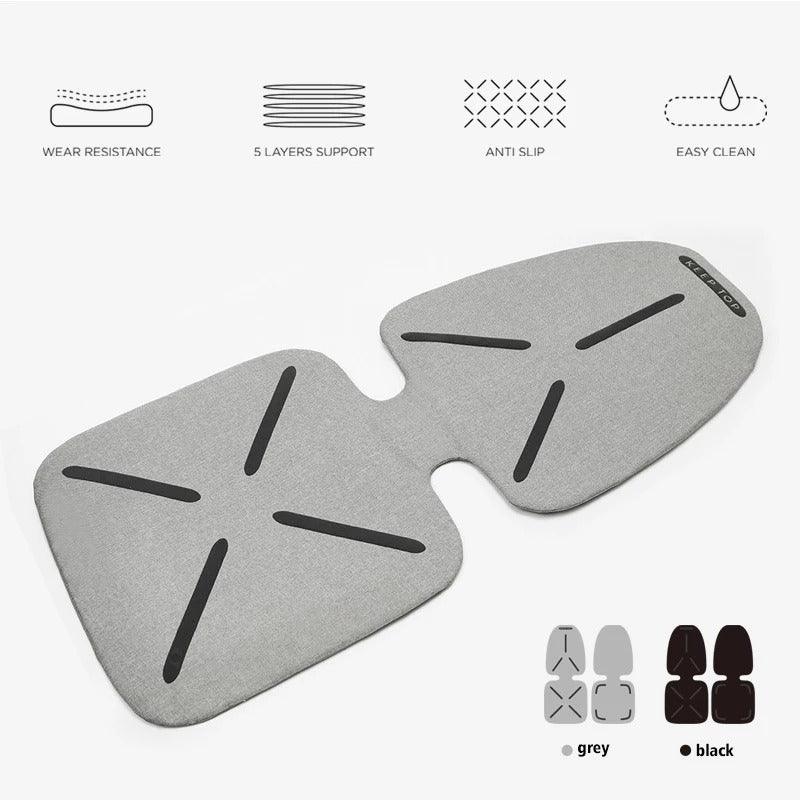 Grey anti-slip 5-layer fabric car floor mat with wear-resistant black accent stripes.