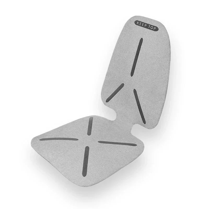Grey premium fabric car seat protector with ergonomic design and reinforced stitching.