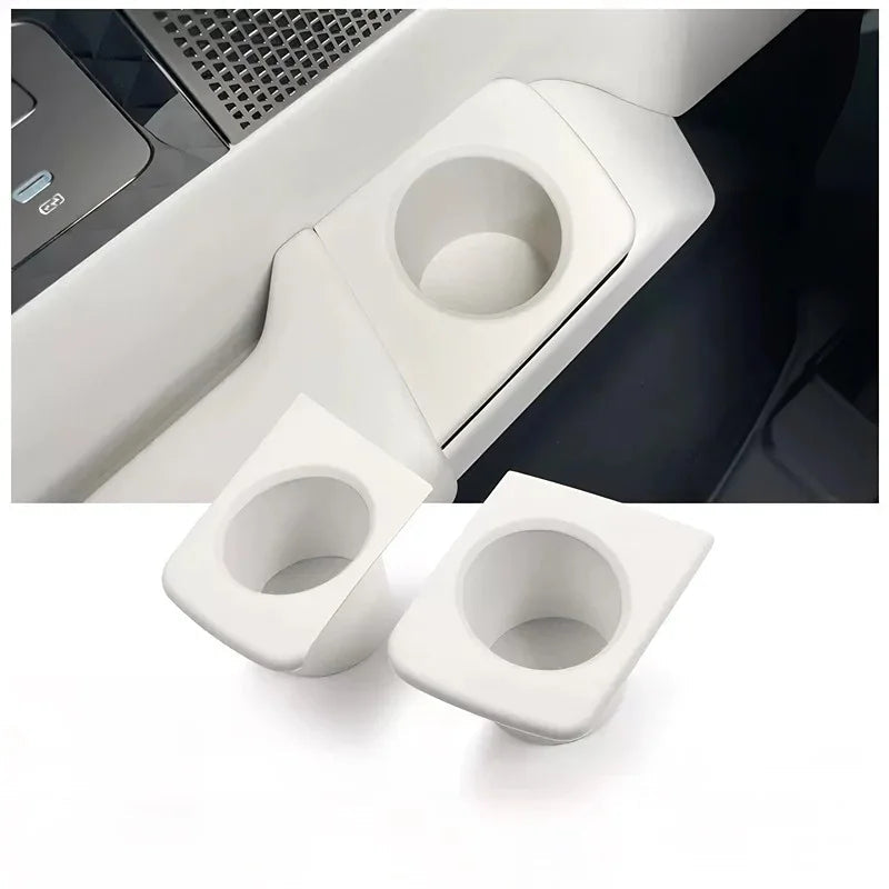 Cream white premium PU leather car cup holder inserts for BYD interior protection.