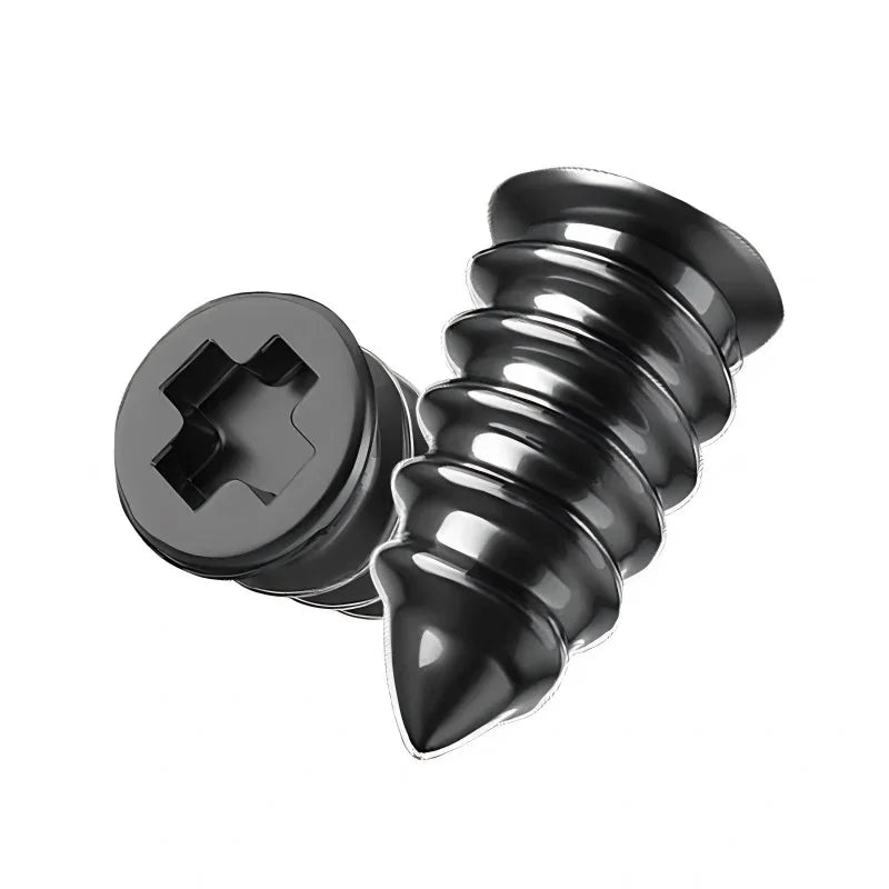 Polished chrome-finish metal car trim clips with a cross-slot head for secure fastening.