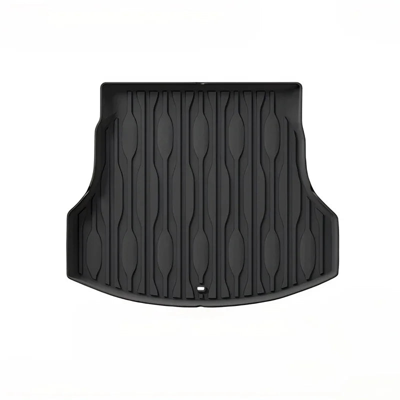 Black heavy-duty TPE waterproof trunk mat with anti-slip ribbed texture for BYD protection.