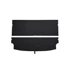 Two-piece black custom-fit car floor mats made of durable synthetic material.