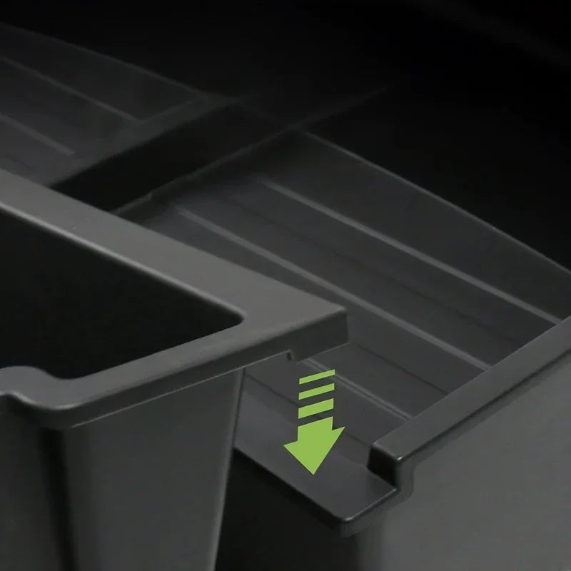 Durable matte black heavy-duty plastic trunk organizer tray with precise edge fit.