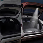 Comparison of a dark car trunk versus a bright, illuminated white LED cargo light interior.