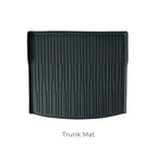 Black heavy-duty rubber trunk mat with vertical anti-slip grooves for durable car protection.