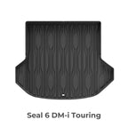 Black heavy-duty TPE waterproof trunk mat for BYD Seal 6 DM-i Touring with anti-slip texture.
