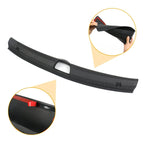 Flexible black rubber trunk mat with red edge trim for durable car cargo protection.