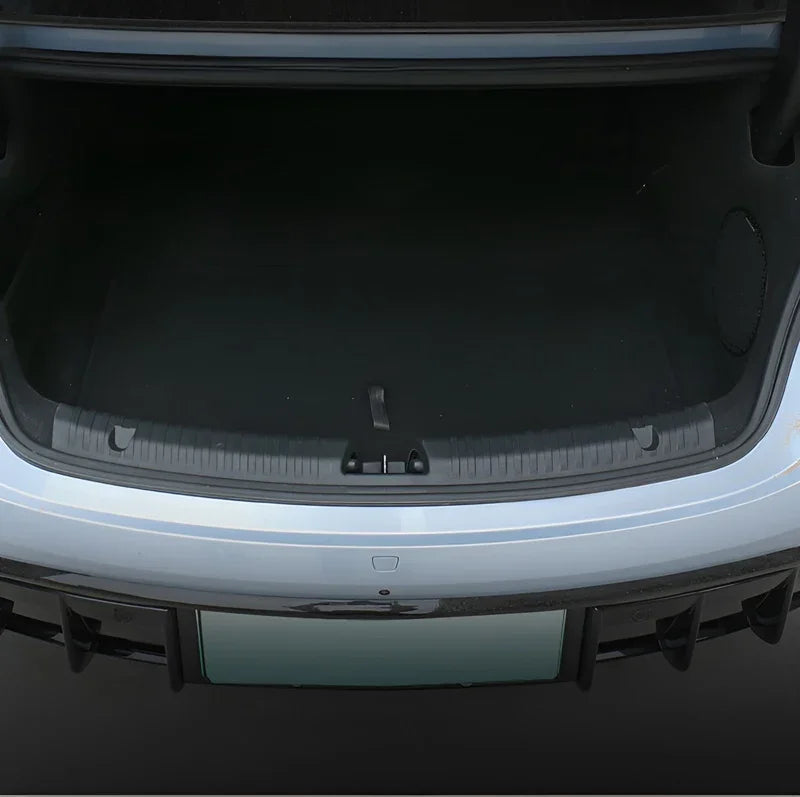 Black heavy-duty waterproof trunk liner mat for BYD car cargo area protection.