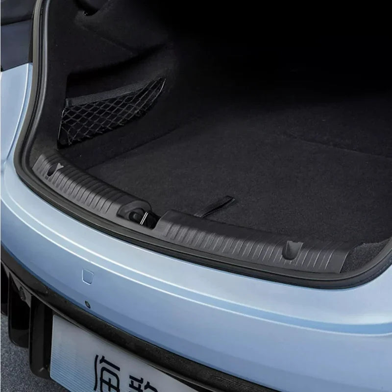 Black durable TPU trunk protector liner for BYD car cargo area protection.