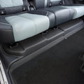 Two-tone grey and black premium leather car seat covers with diamond stitching pattern.