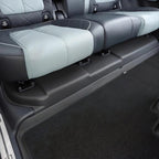 Two-tone grey and black premium leather car seat covers with diamond stitching pattern.