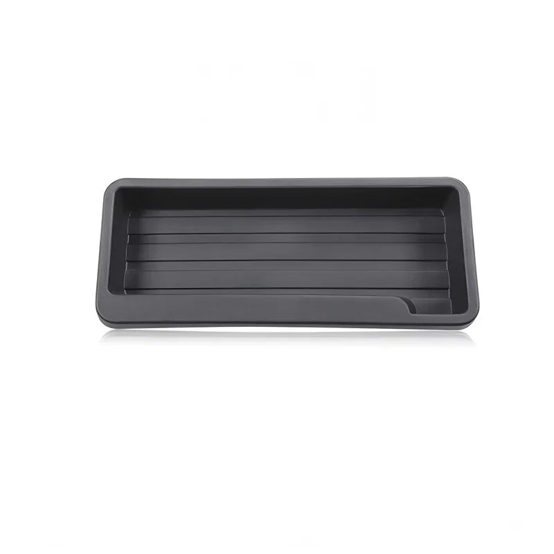 Professional black matte plastic car interior storage tray with ribbed bottom design