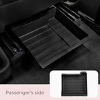 Black durable plastic passenger side under-seat storage tray for BYD vehicle organization.