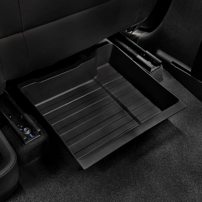 Black durable waterproof TPE trunk tray for BYD, featuring a ribbed anti-slip texture.