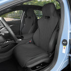 Custom black faux leather car seat covers with diamond quilted stitching for BYD interiors.