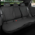 Custom black diamond-stitched faux leather rear seat covers for BYD vehicle interior.