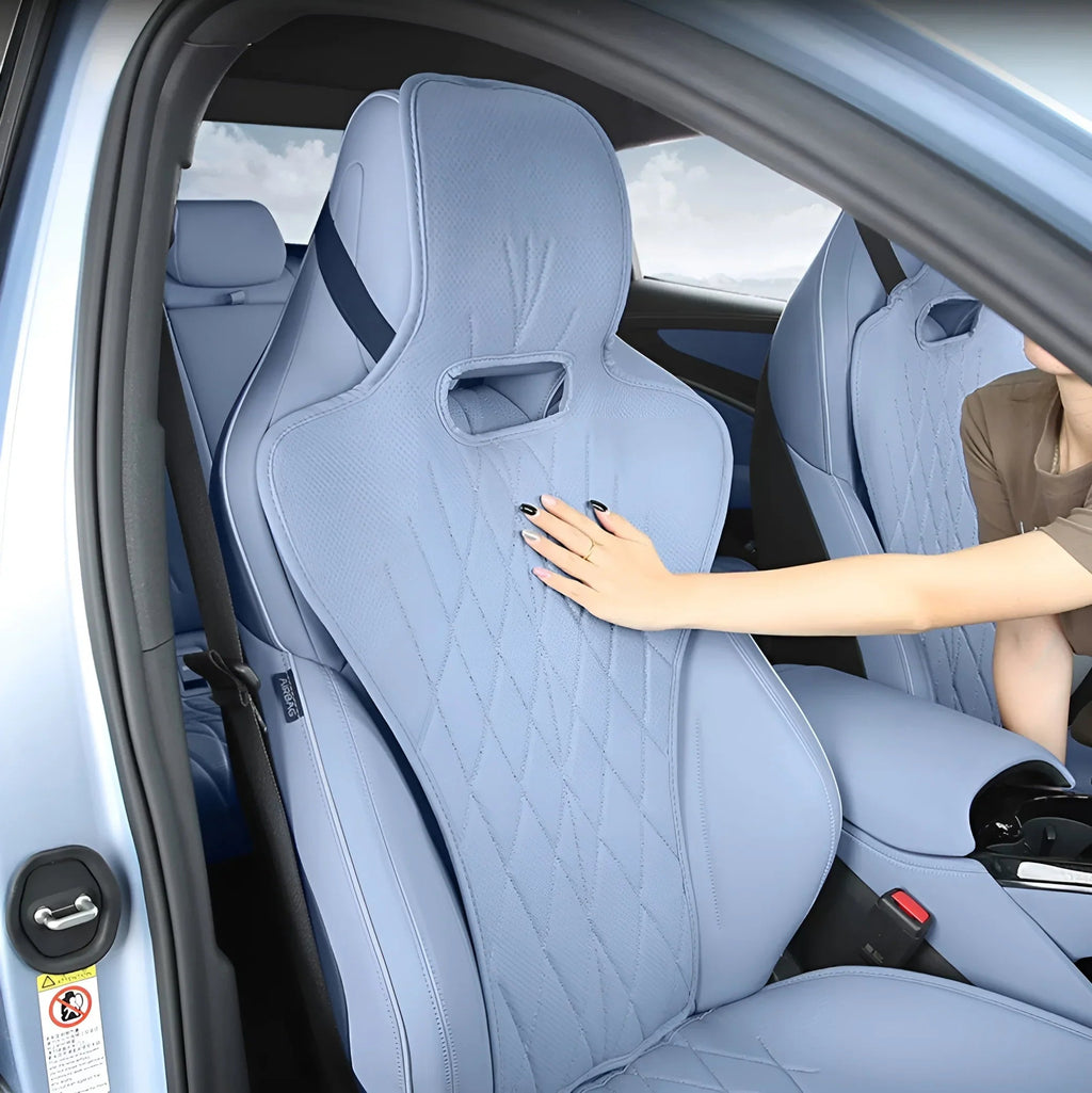 Light blue diamond-stitched leather car seat covers for BYD interior