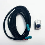 Professional black braided wiring harness with blue connectors and silver sensor unit
