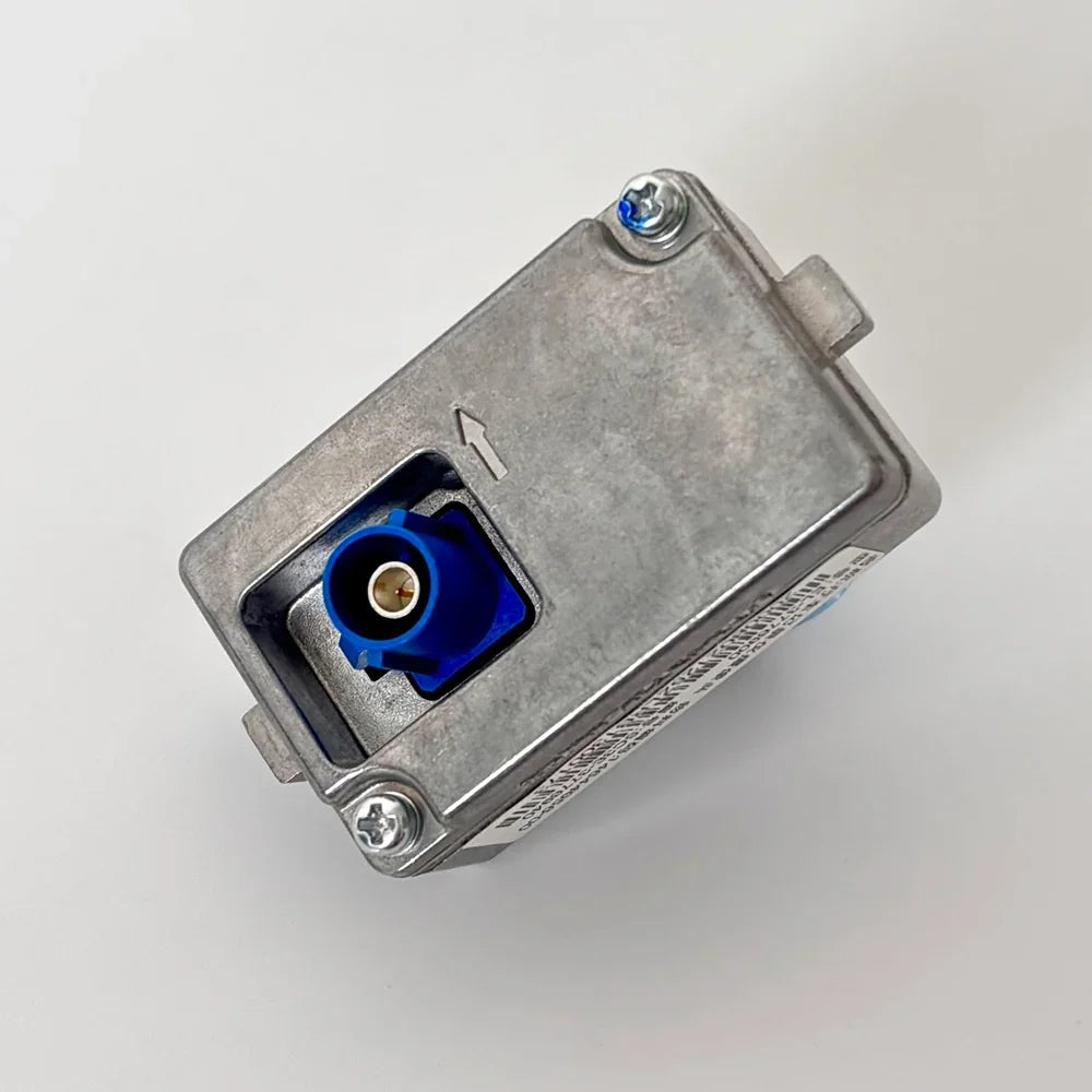 Durable silver metal electrical junction box with a blue plastic connector port
