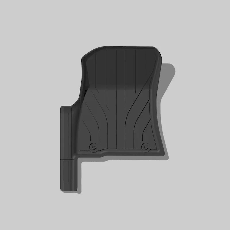 Black heavy-duty TPE rubber car floor mat with custom textured protective pattern.