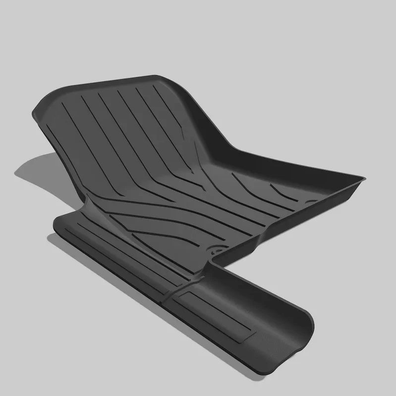 Black heavy-duty TPE rubber car floor mat with deep grooves for spill protection.