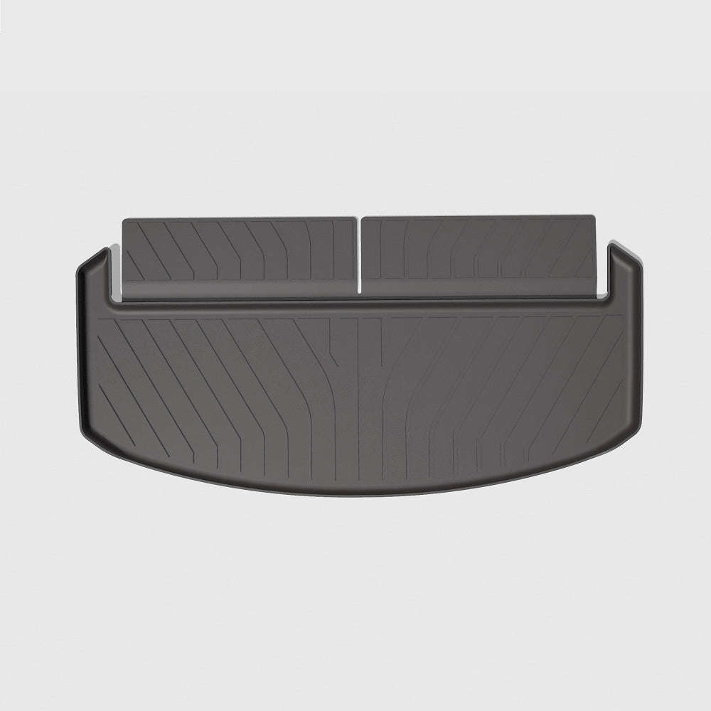 Black heavy-duty TPE trunk mat with anti-slip textured pattern for BYD vehicle protection.