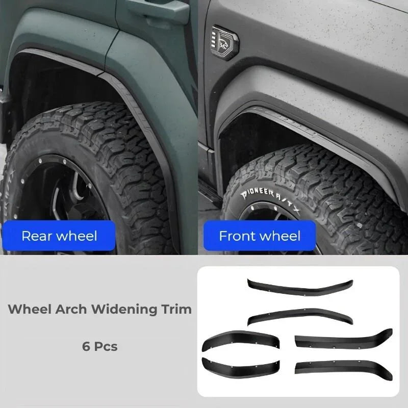 6-piece matte black plastic wheel arch widening trim for BYD vehicle protection.