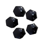 Set of five premium black hexagonal geometric decorative objects with a high-gloss finish.