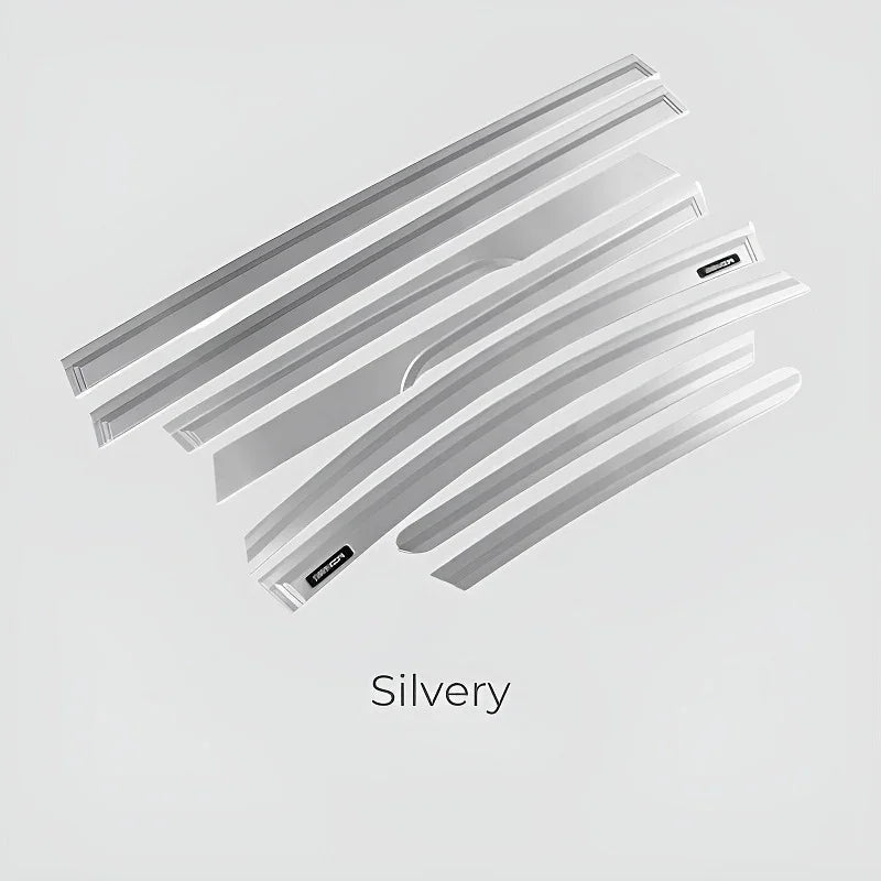 Set of silvery chrome trim strips for car exterior styling