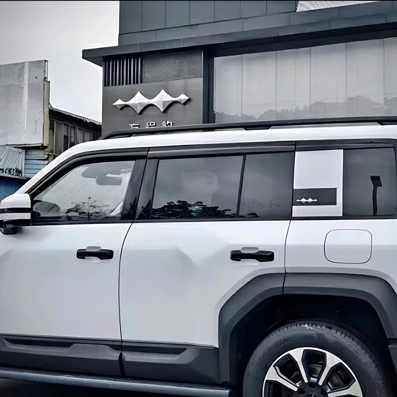 White BYD SUV featuring sleek black door handles and premium dark-tinted side windows.