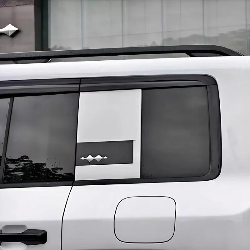 Black tinted window deflectors for white BYD vehicles, featuring a sleek aerodynamic design.