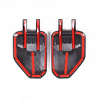 Pair of black durable car door sill protectors with striking red accent trim.