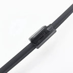 Durable matte black plastic wiper blade connector clip for automotive windshield wipers.