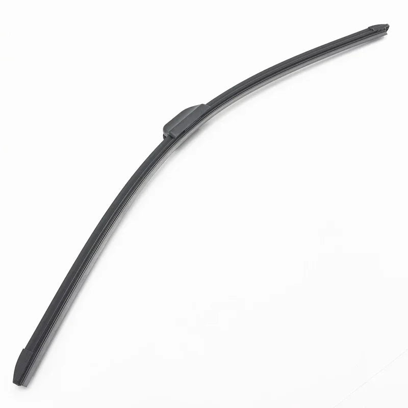 Curved black rubber automotive wiper blade for clear windshield visibility.