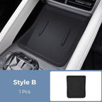 Black textured rubber center console storage tray mat for BYD car interior.