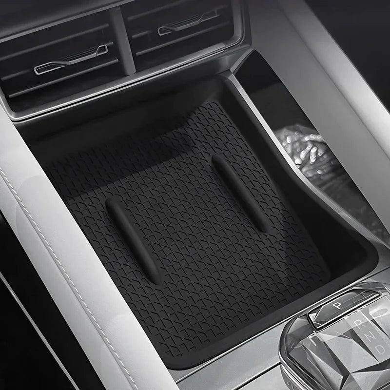 Black textured silicone center console tray mat for BYD car interior protection