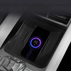 Black textured anti-slip silicone wireless charging pad for BYD center console.