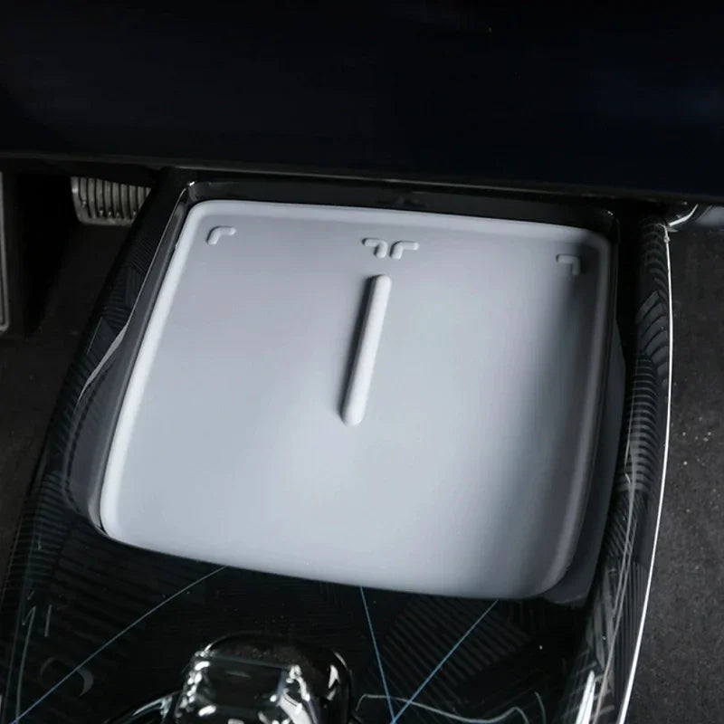 Light grey matte silicone center console tray cover for BYD interior protection.